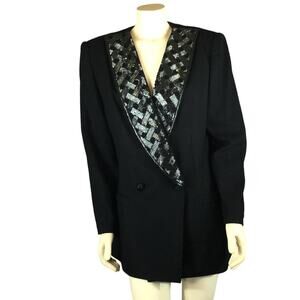 Vintage John Meyer of Norwich black wool blazer with beaded shawl collar large